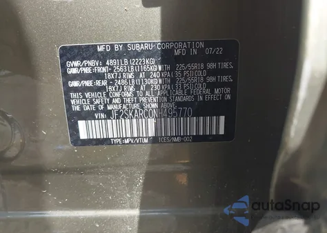 2022 Subaru Forester Touring from USA, damaged, VIN JF2SKARC0NH495770